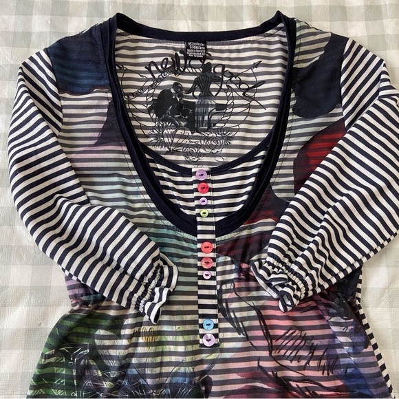 Cute little one Desigual dress 3/4 sleeves striped and floral embellishments XS - Picture 6 of 16
